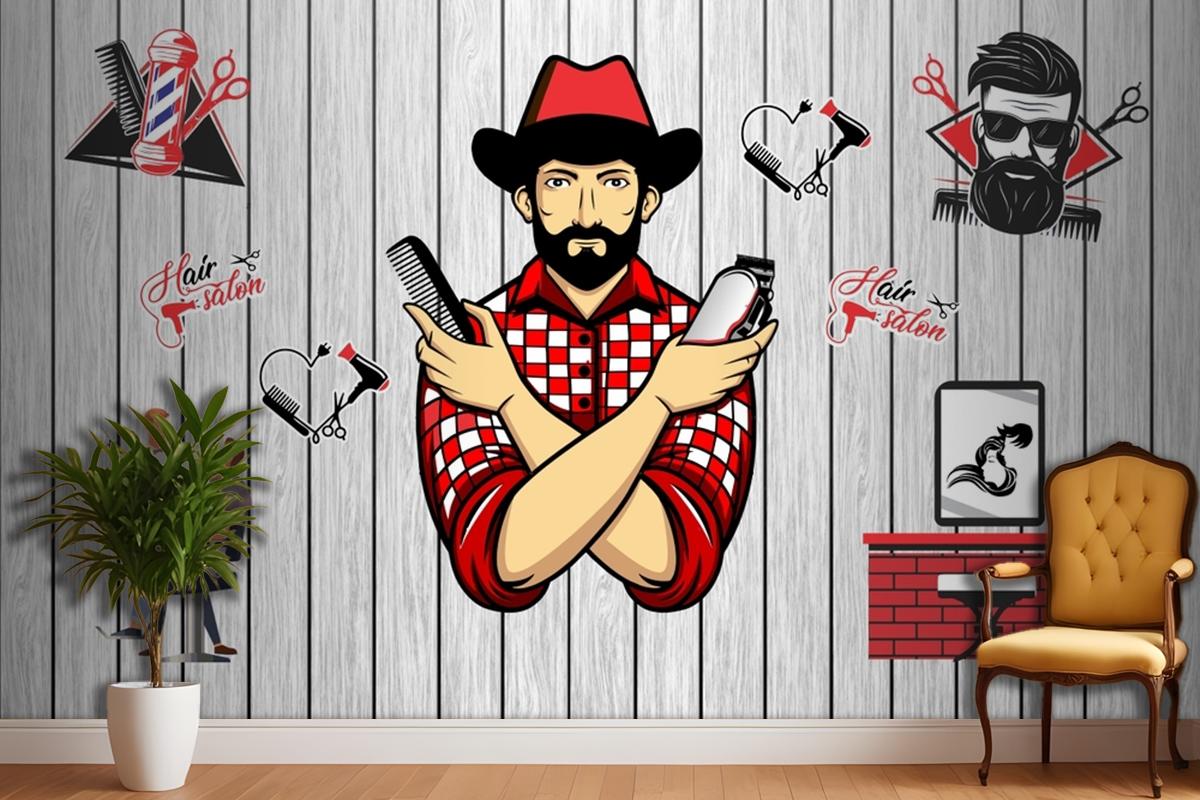 3D Duvar Berber Salonu Dükkanı Güzel Duvar Kağıdı