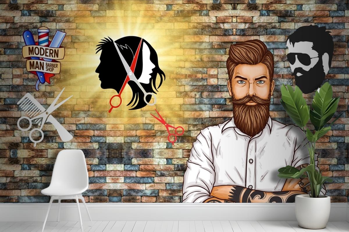 3D Duvar Kağıdı Berber Dükkanı Ve Salon
