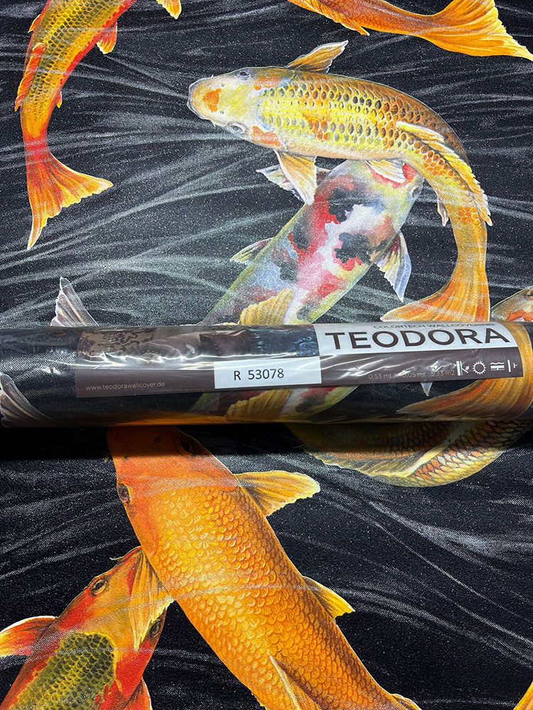3D Japon Balıkları Simli Ucuz Duvar Kağıdı 53078