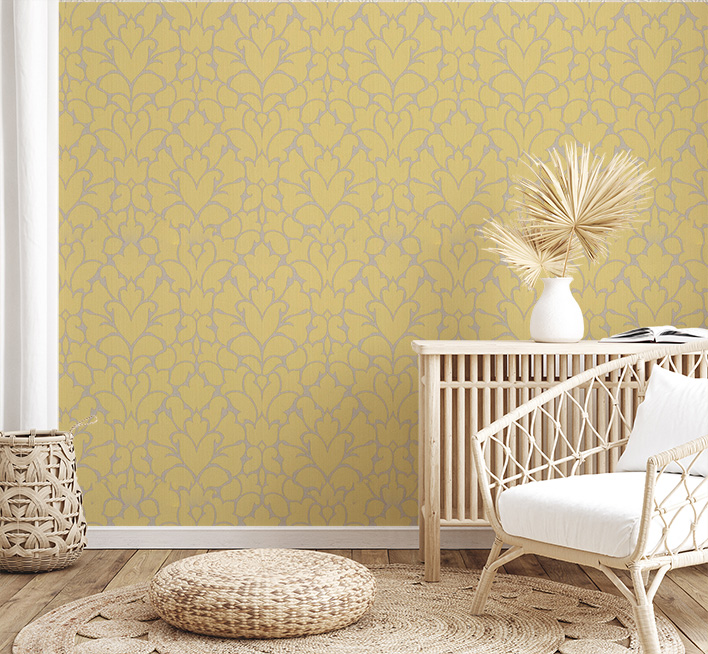 Bej Soft Sarı Damaks Desen Ucuz Duvar Kağıdı 765472