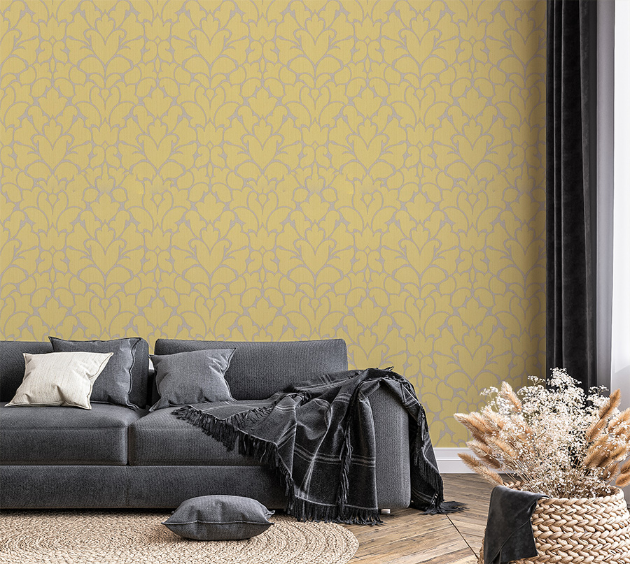 Bej Soft Sarı Damaks Desen Ucuz Duvar Kağıdı 765472