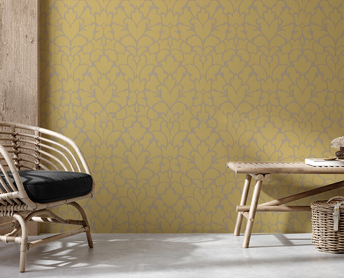 Bej Soft Sarı Damaks Desen Ucuz Duvar Kağıdı 765472