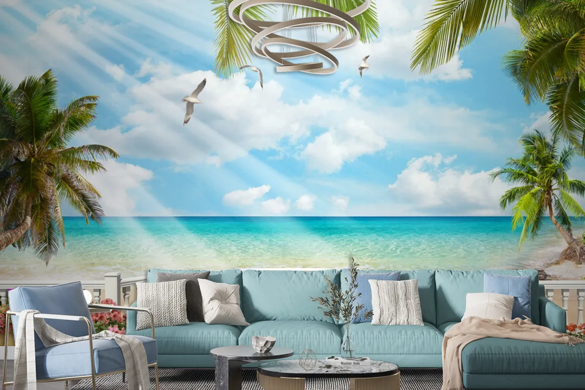 Beyaz Balkon Ve Mavi Deniz Duvar Kağıdı