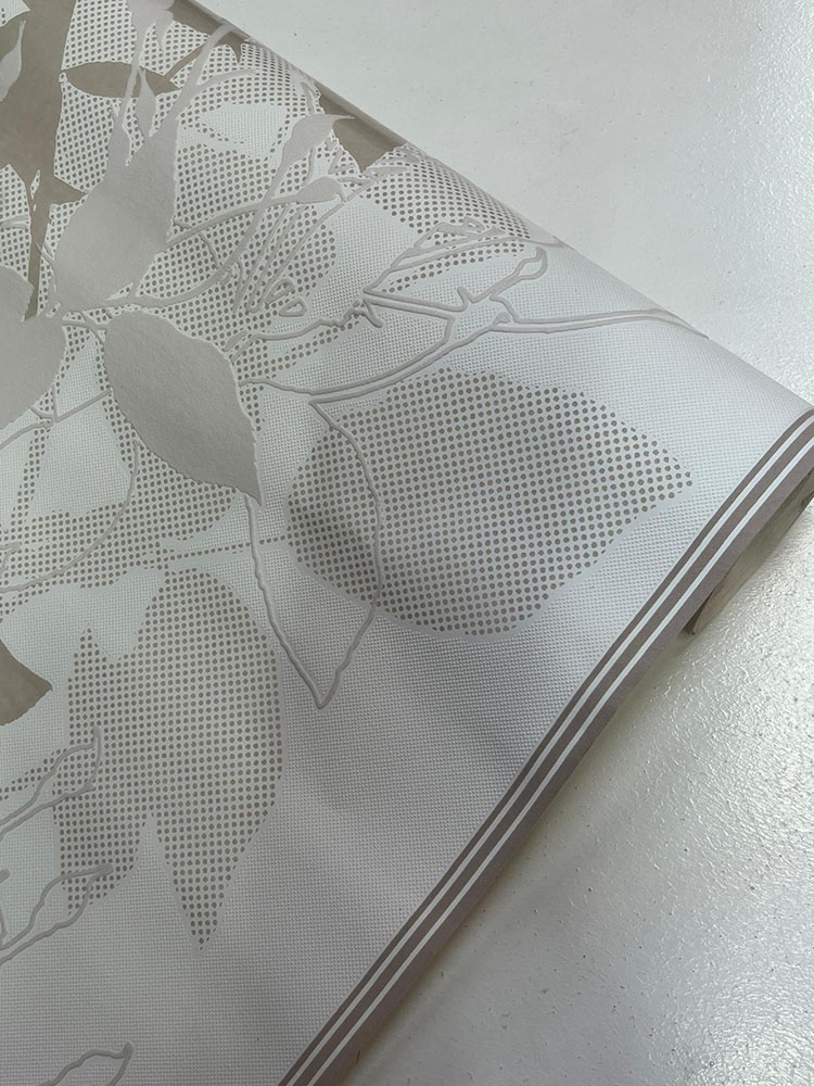 Beyaz Kahverengi Yaprak Desen Dokulu Ucuz Duvar Kağıdı 53614