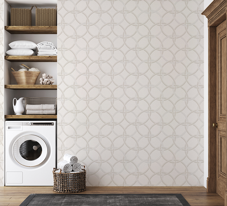 Beyaz Krem Geometrik Desen Ucuz Duvar Kağıdı 53965