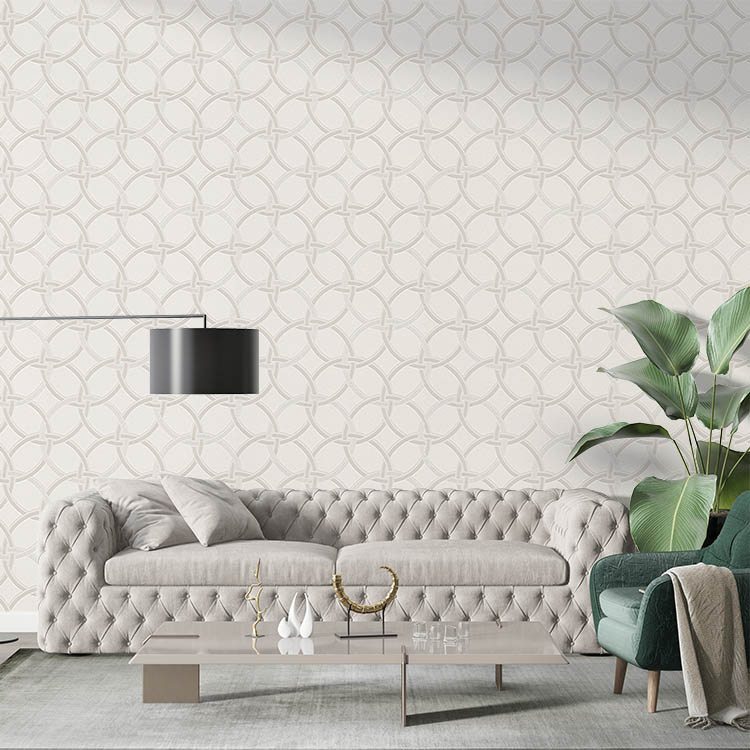 Beyaz Krem Geometrik Desen Ucuz Duvar Kağıdı 53965