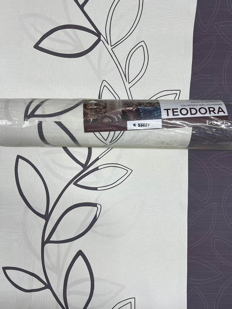 Beyaz Mor Yaprak Desen Ucuz Duvar Kağıdı 53627