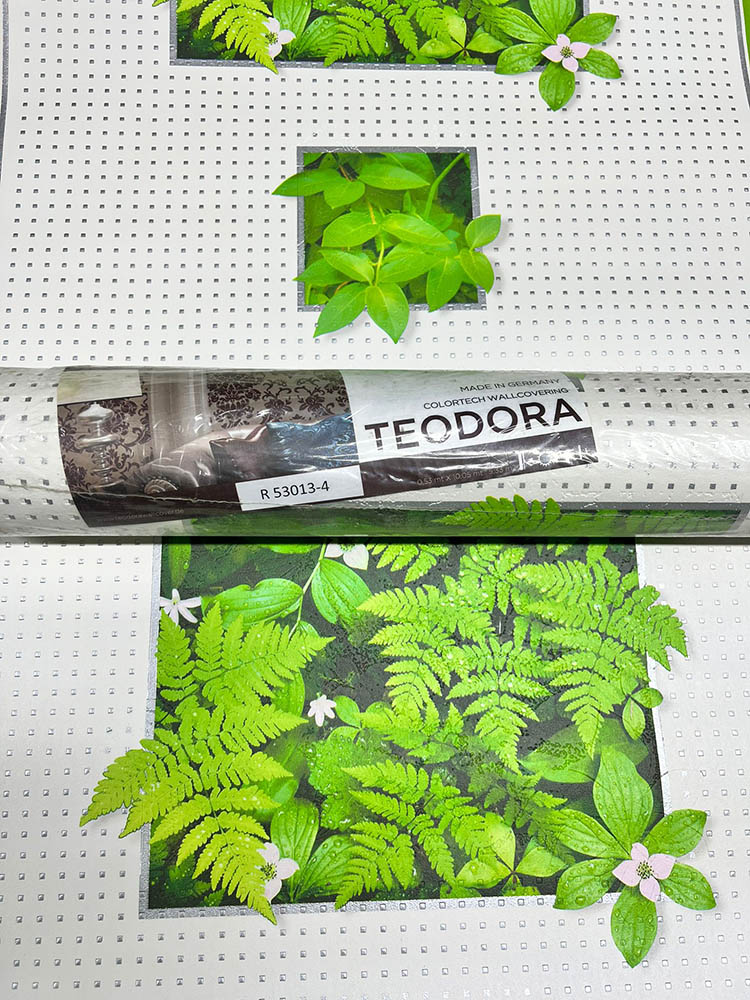 Beyaz Yeşil 3D Yaprak Desen Ucuz Duvar Kağıdı 53013