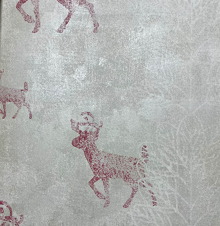 Bordo Geyik Desenli Gri Duvar Kağıdı 3003