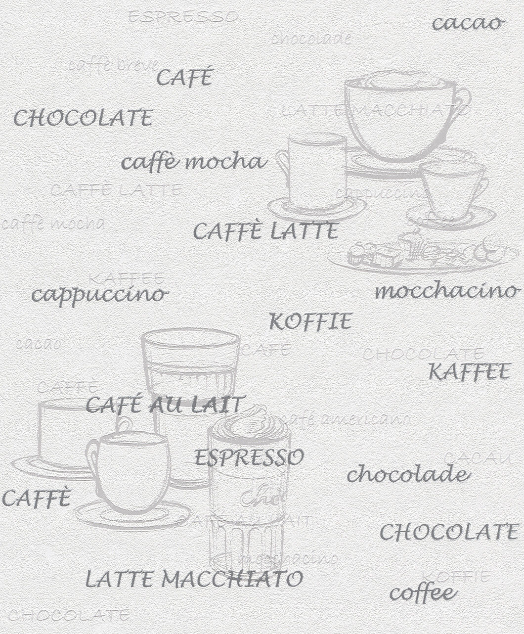 Cafe Desen Beyaz Gri Renlerinde Ucuz Duvar Kağıdı 53139