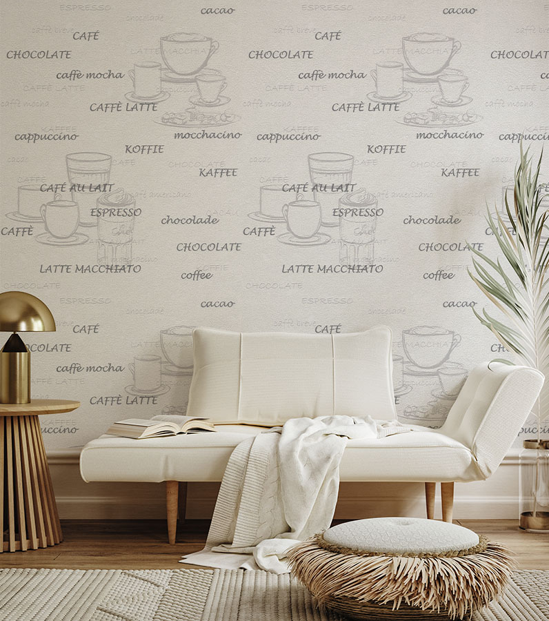 Cafe Desen Beyaz Gri Renlerinde Ucuz Duvar Kağıdı 53139