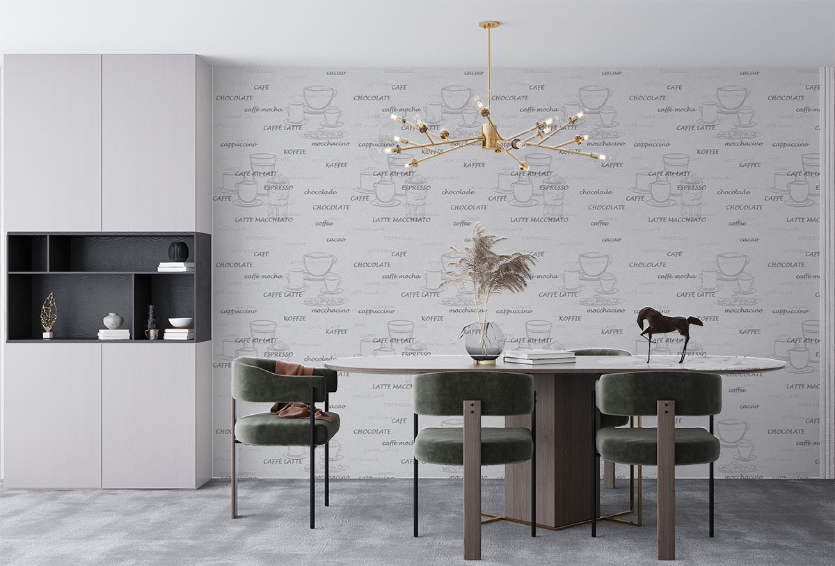 Cafe Desen Beyaz Gri Renlerinde Ucuz Duvar Kağıdı 53139