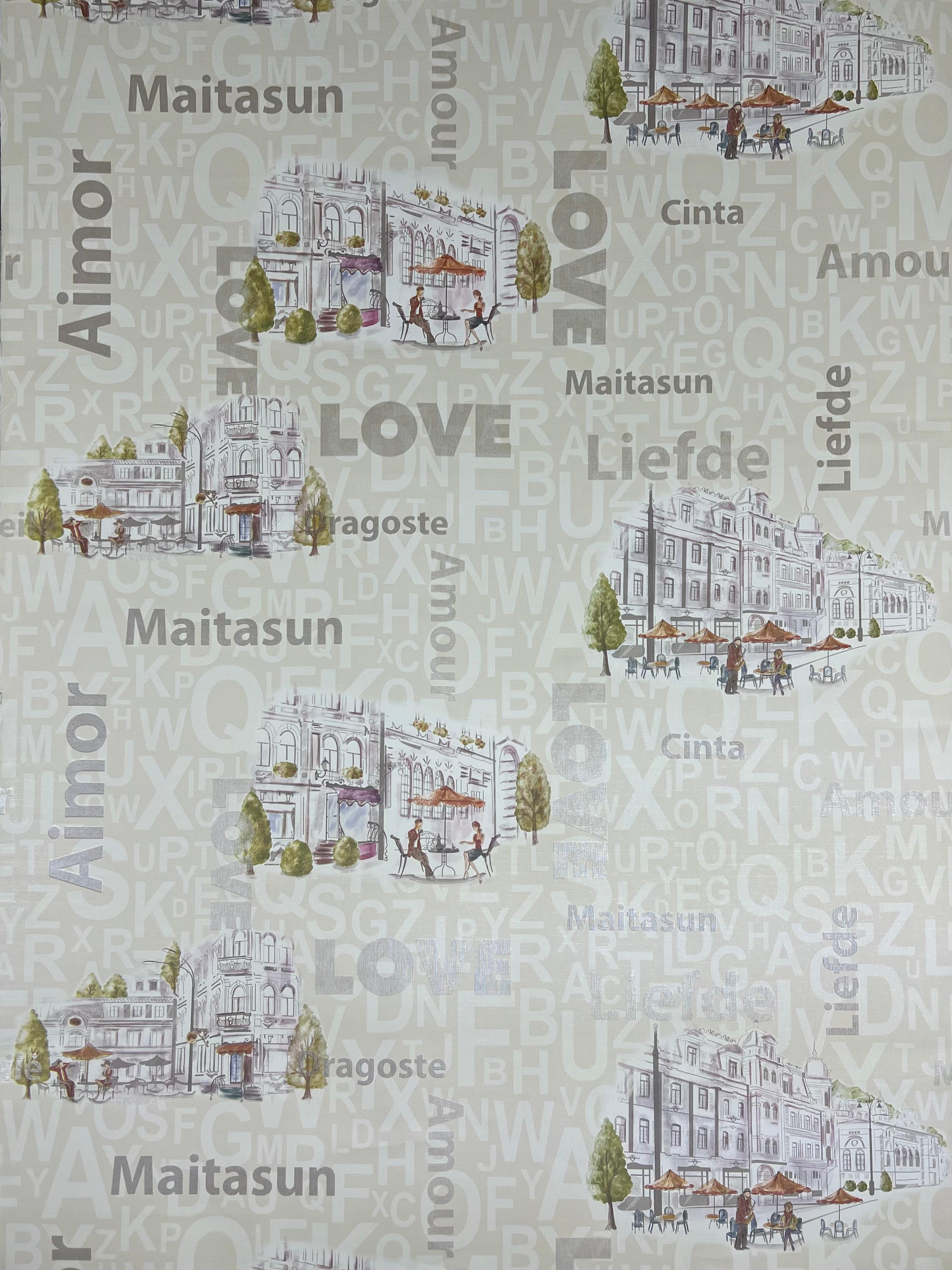 Cafe Harfli Şehirli Krem 16 M2 Duvar Kağıdı 10362-1