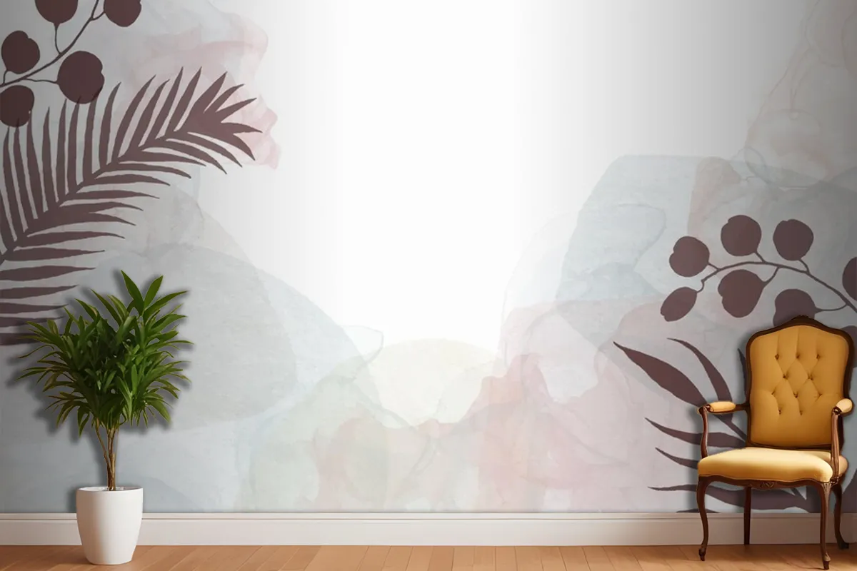 Dekoratif Suluboya El Boyalı Arka Plan Çiçek Tasarımlı Oturma Odası Duvar Kağıdı 