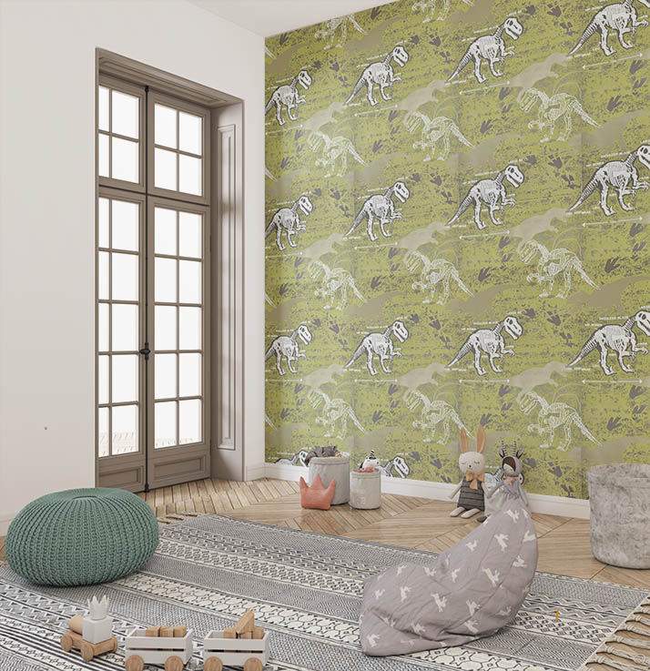 Dinazor Desenli Dokulu Ucuz Çocuk Odası Duvar Kağıdı 53152