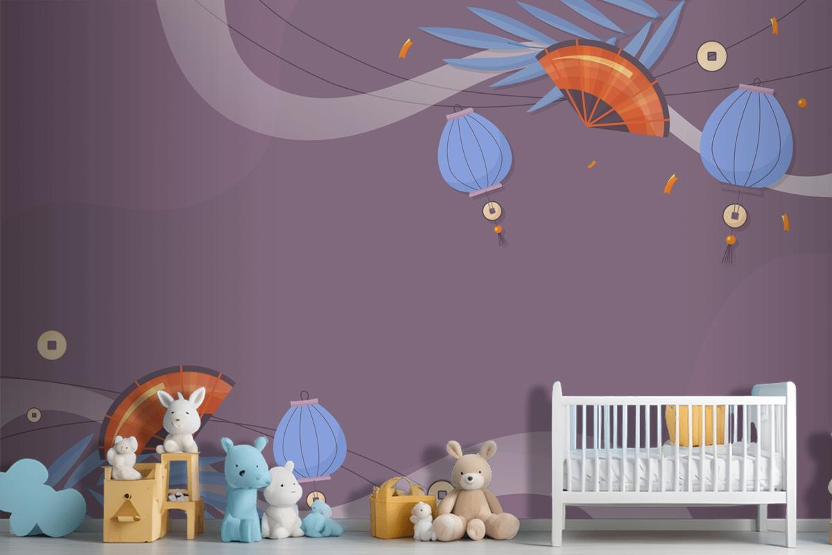 Düz Sonbahar Ortası Festivali Çocuk Odası Duvar Kağıdı 