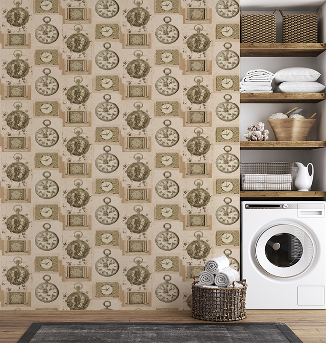 Eskitme Saat Desenli Duvar Kağıdı 53110