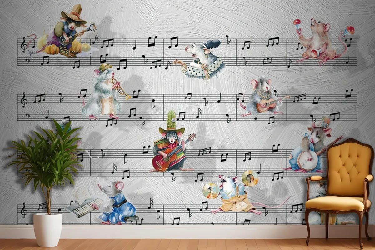 Fareler Ve Müzik Notaları Duvar Kağıdı