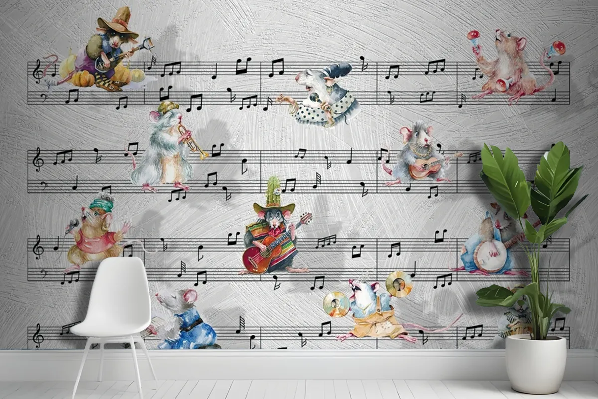 Fareler Ve Müzik Notaları Duvar Kağıdı