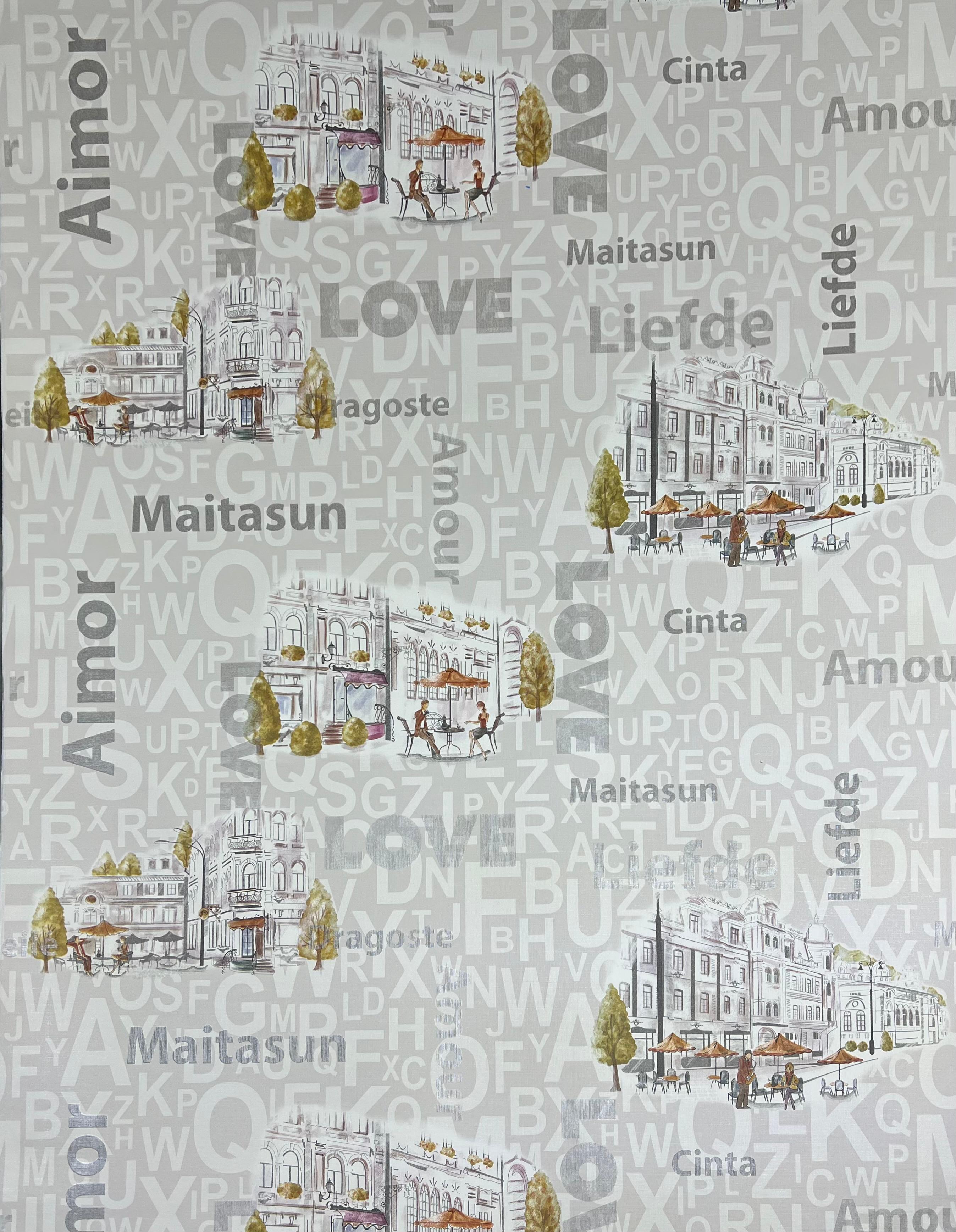 Kafe Harfli Şehirli Gri 16 M2 Duvar Kağıdı 10362-2