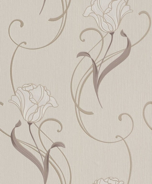 Kahverengi Krem Çiçekli Desen Ucuz Duvar Kağıdı 54373