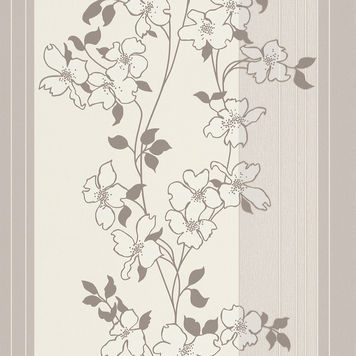 Kahverengi Krem Kenarları Çizgili Çiçekli Desen Ucuz Duvar Kağıdı 53644