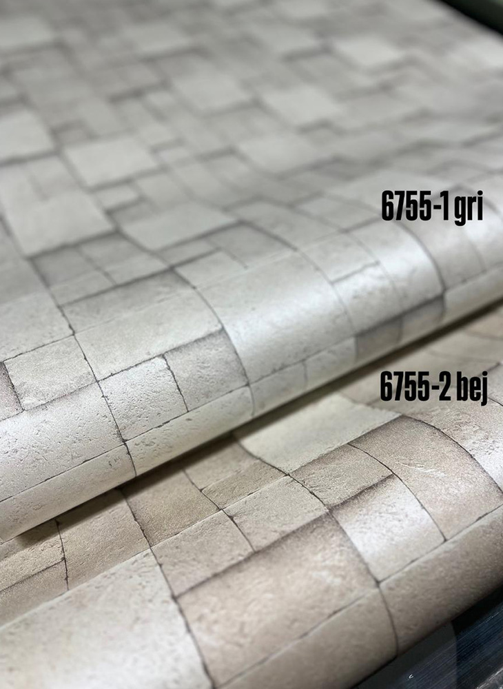 Kare Açık Kahve Krem Taş Desen 16 M2 Duvar Kağıdı 6755-2