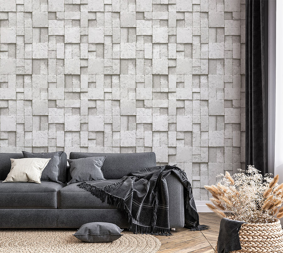 Kare Gri Taş Desen 16 M2 Duvar Kağıdı 6755-1