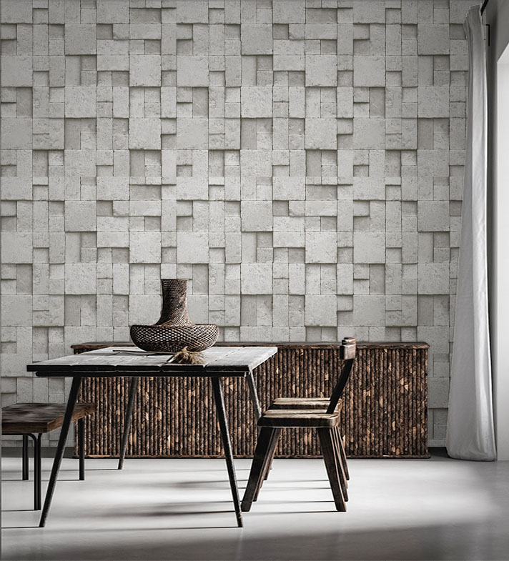 Kare Gri Taş Desen 16 M2 Duvar Kağıdı 6755-1