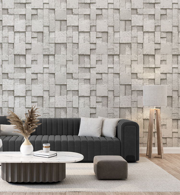 Kare Gri Taş Desen 16 M2 Duvar Kağıdı 6755-1