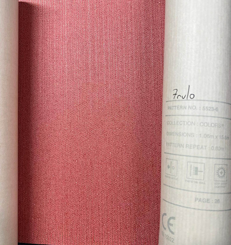Kırmızı Çizgili Dokulu Hafif Simli 16 M2 Duvar Kağıdı 55236
