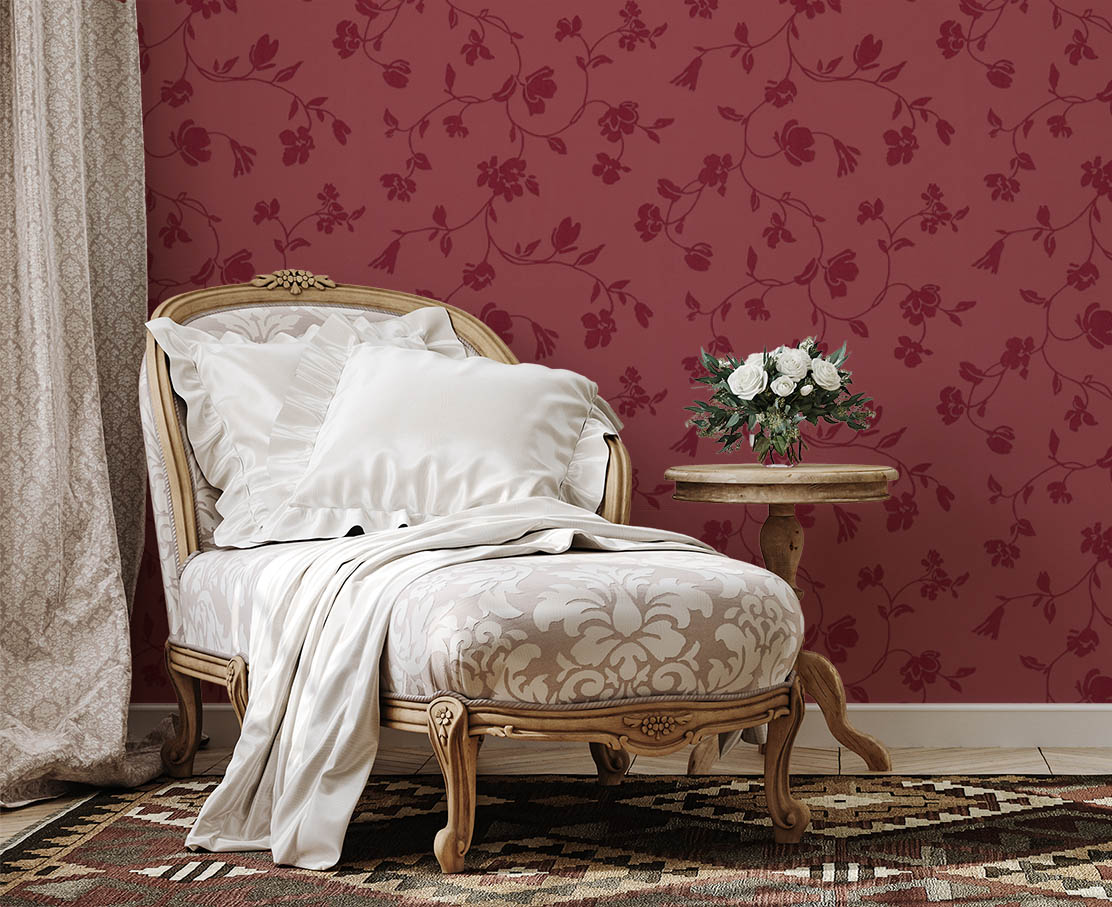 Kırmızı Parlak Çiçek Desen Ucuz Duvar Kağıdı 771046