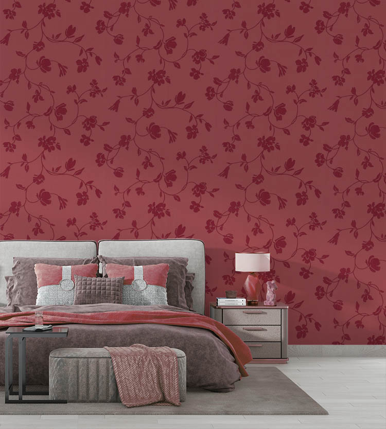 Kırmızı Parlak Çiçek Desen Ucuz Duvar Kağıdı 771046