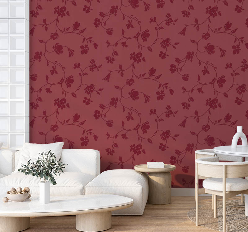 Kırmızı Parlak Çiçek Desen Ucuz Duvar Kağıdı 771046