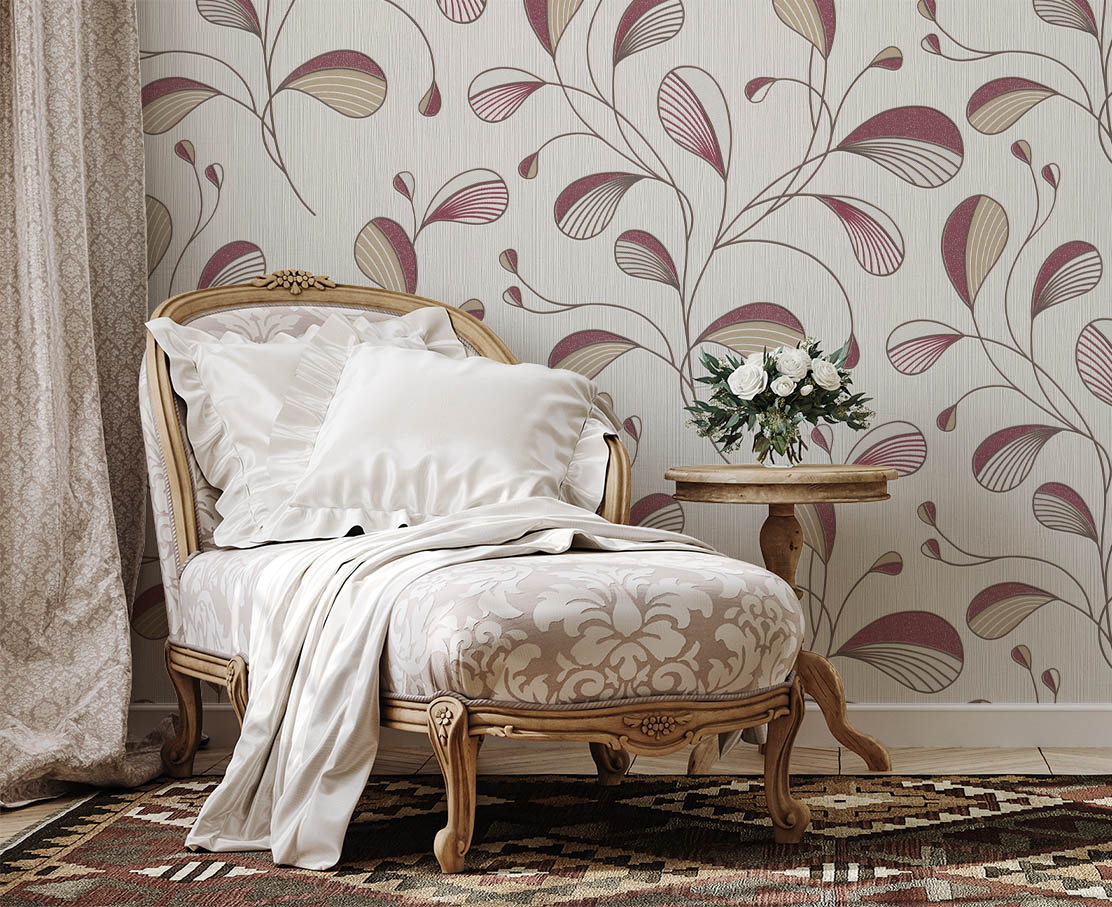 Krem Bordo Desenli Ucuz Duvar Kağıdı 53837