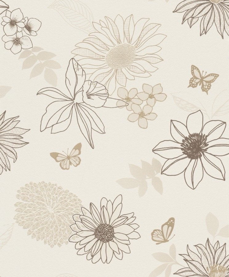 Krem Kahve Tonu Çiçek Desen Dokulu  Duvar Kağıdı 54064