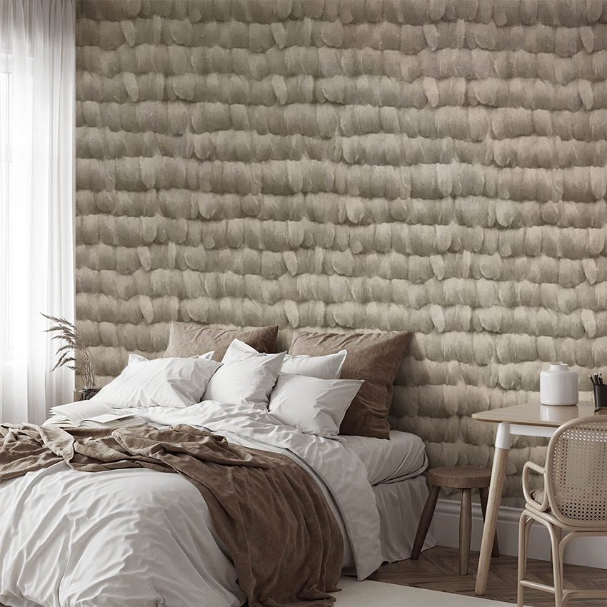 Bej Hafif Simli Tüy Desen 16 M2 Duvar Kağıdı 452582