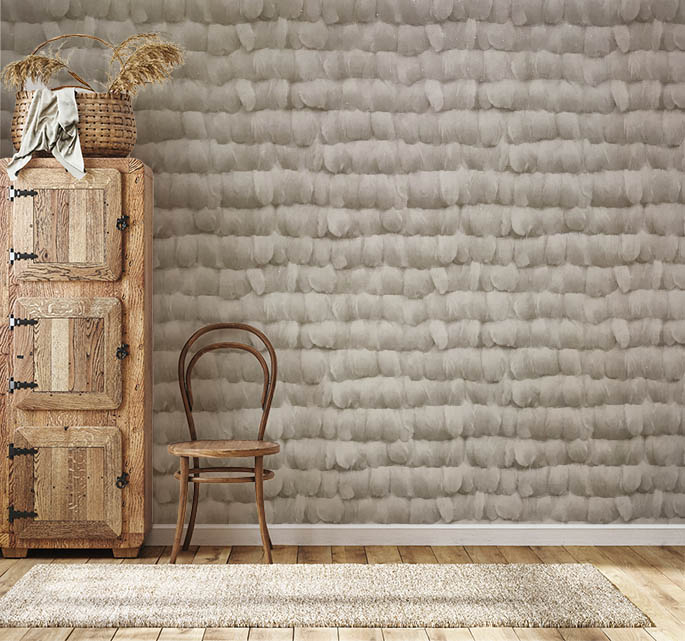 Bej Hafif Simli Tüy Desen 16 M2 Duvar Kağıdı 452582