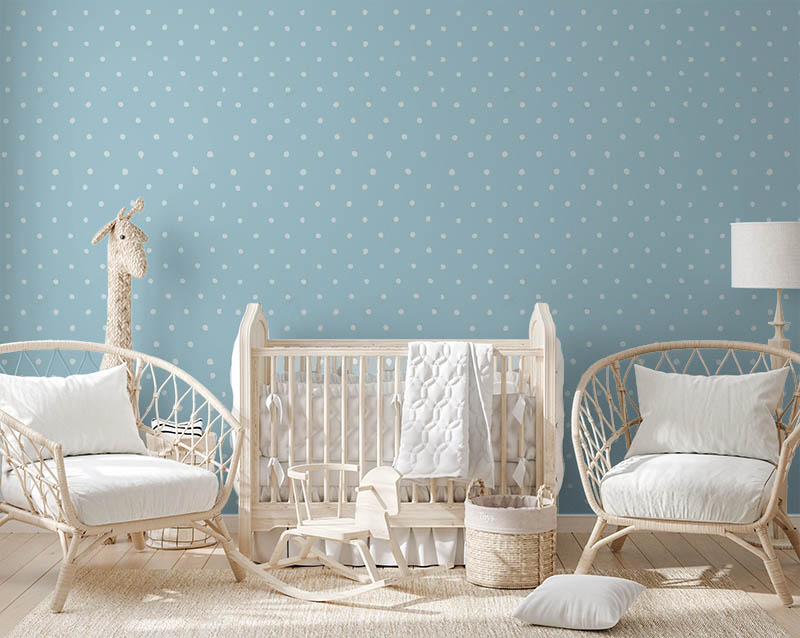 Mavi Beyaz Puantiyeli 16 M2 Duvar Kağıdı 