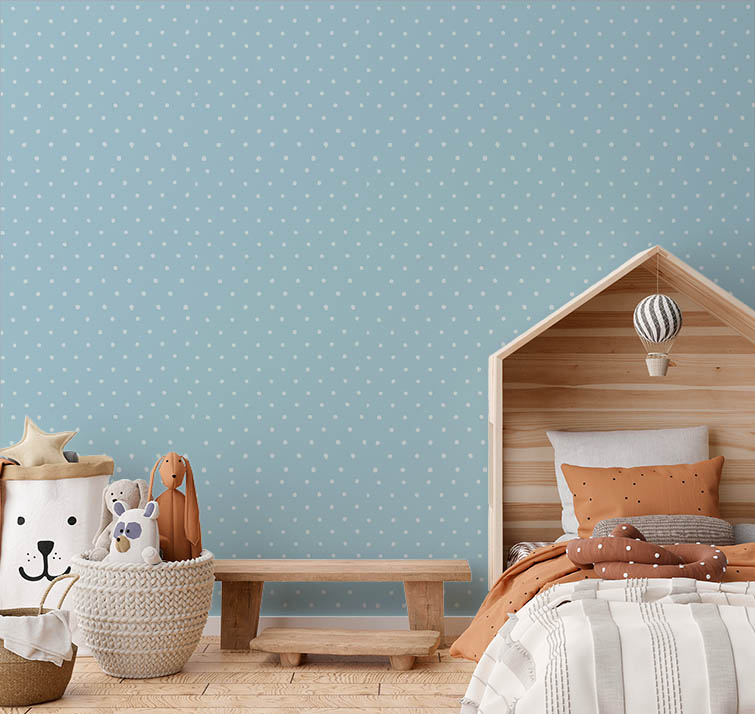 Mavi Beyaz Puantiyeli 16 M2 Duvar Kağıdı 
