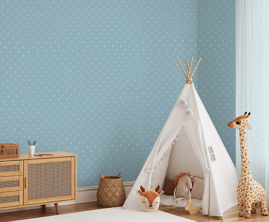 Mavi Beyaz Puantiyeli 16 M2 Duvar Kağıdı 