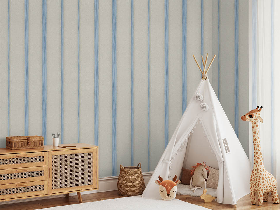 Mavi Krem Çizgili Duvar Kağıdı 53253