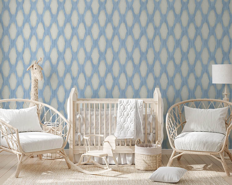 Mavi Krem Desenli Dokulu Duvar Kağıdı 53415