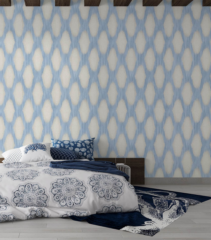Mavi Krem Desenli Dokulu Duvar Kağıdı 53415