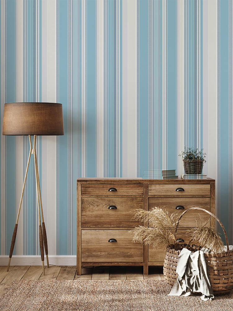 Mavi Tonlarında Çizgili Dokulu Ucuz Duvar Kağıdı 53508