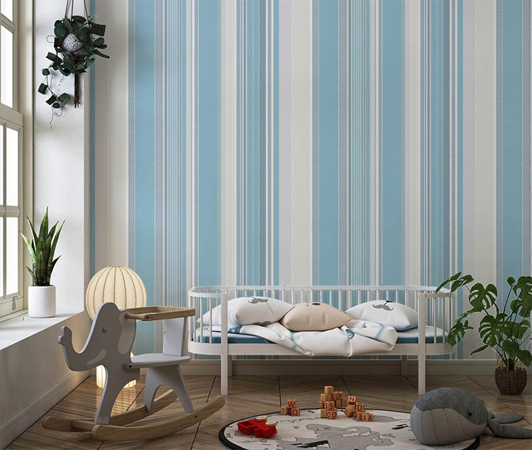 Mavi Tonlarında Çizgili Dokulu Ucuz Duvar Kağıdı 53508