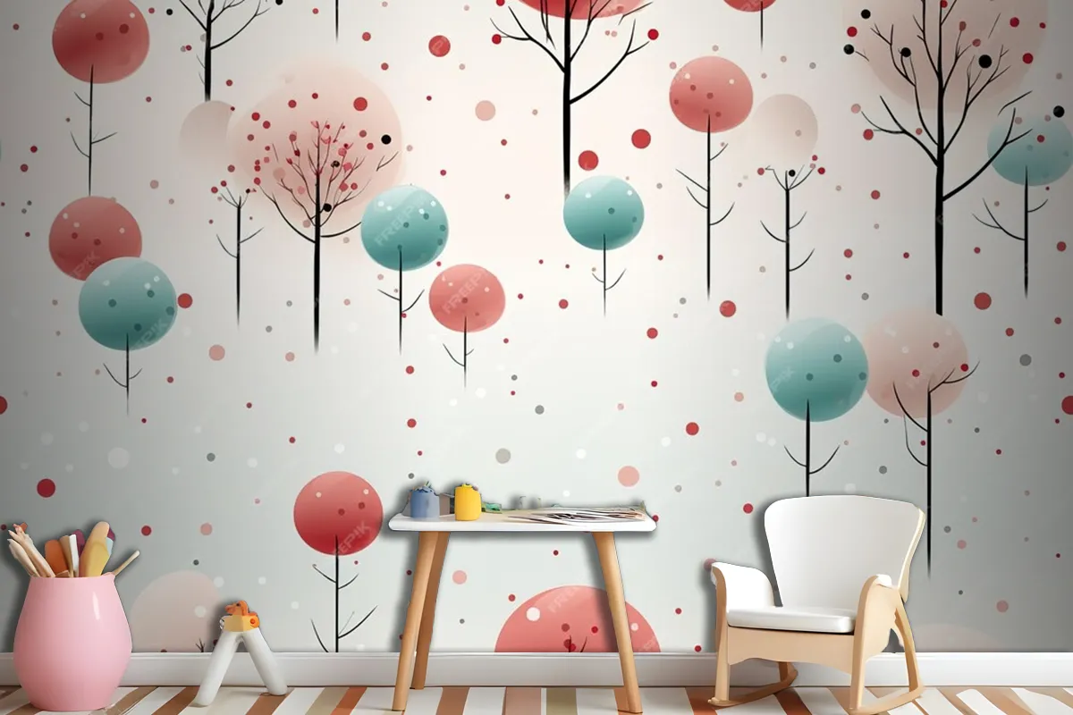 Ladin Ve Noel Ağaçları, Ay Yıldızları Ve Tilki Ile Kusursuz Desen Stilize Edilmiş Ve Grafik Çocuk Odası Duvar Kağıdı