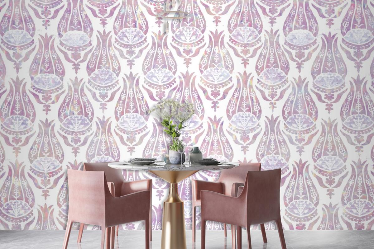 Vintage Lale Holografik Desenli Yemek Odası Duvar Kağıdı