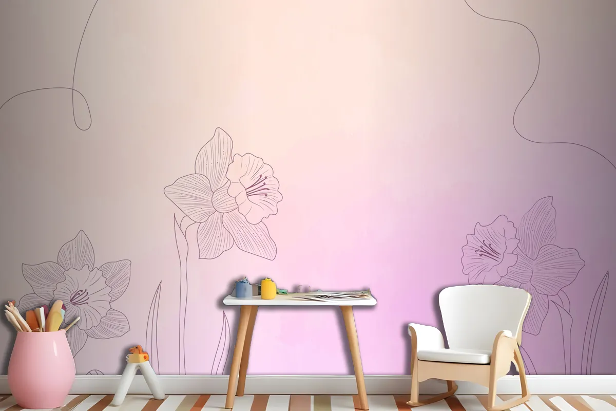 Elle Çizilmiş Öğelerle Suluboya Arka Plan Çocuk Odası Duvar Kağıdı