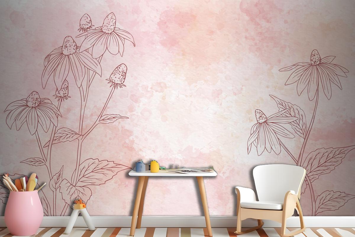 Tek Renkli Çocuk Odası Duvar Kağıdı Nde Suluboya Çiçek Arkaplan